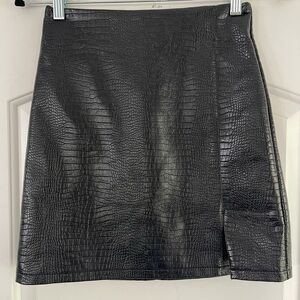 Topshop Faux Leather Black Croc-Embossed Mini Skirt - 2